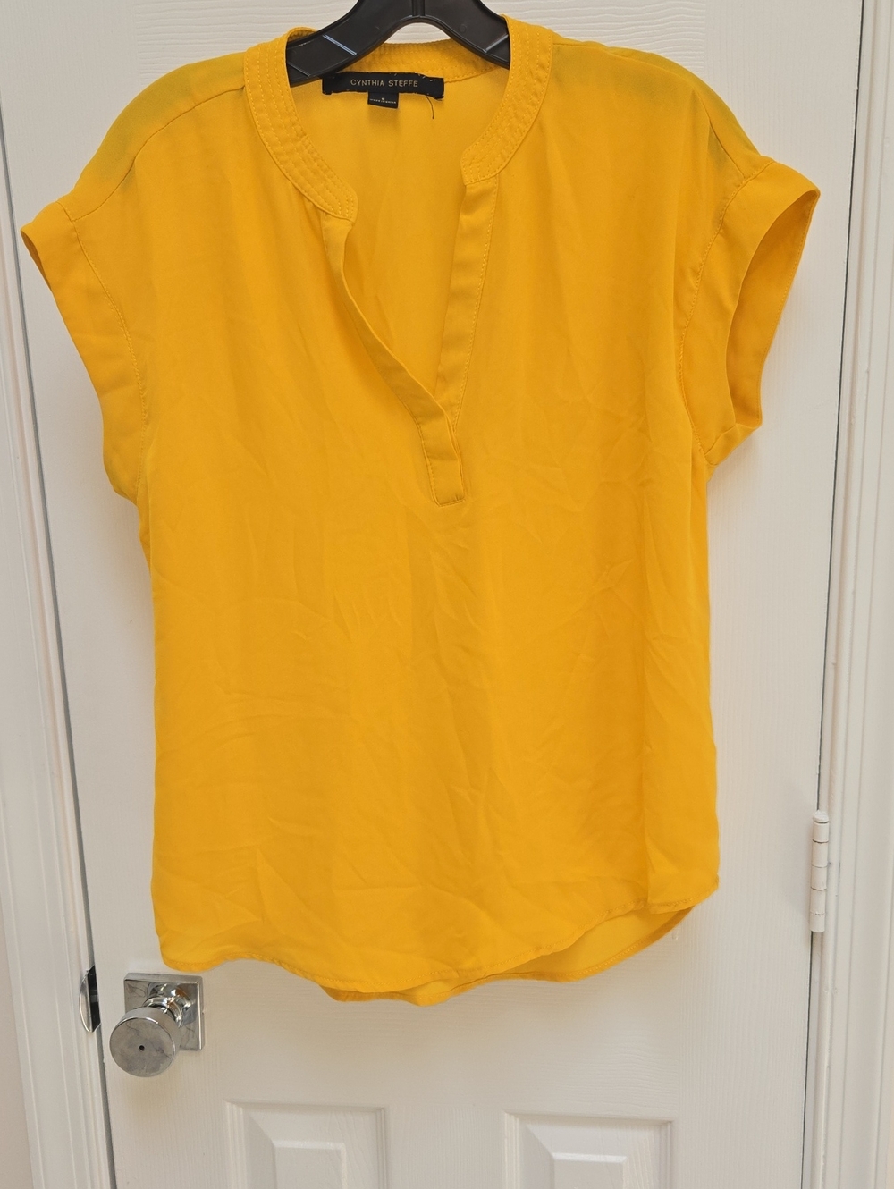 Cynthia Steffe Bright Mustard Short-Sleeve Split-Neck Blouse